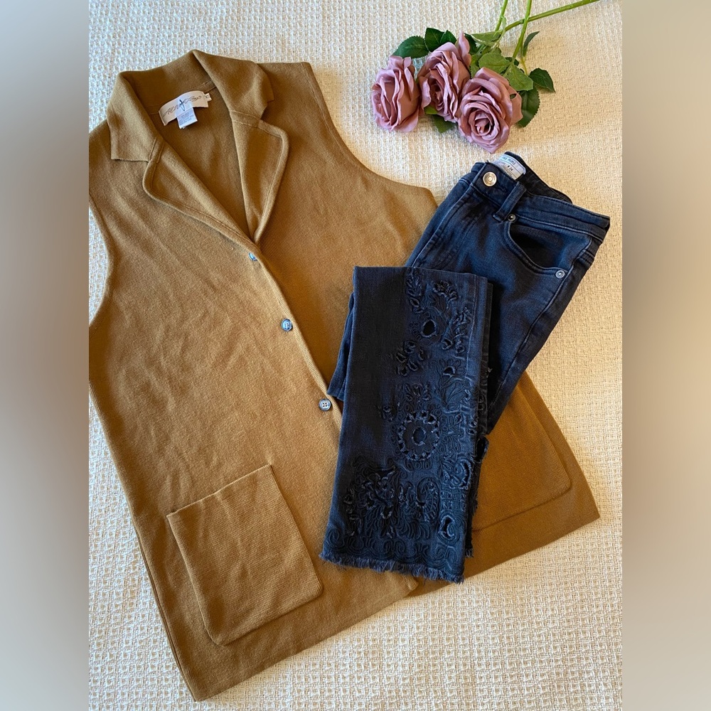 Free People Black Embroidered Cut Out Jeans